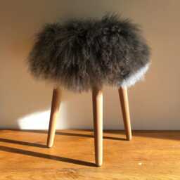 100% Mongolian Sheepskin Fur Stool With Wood Legs, Choice Of Colors - thumbnail 3