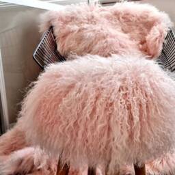 100% Mongolian Sheepskin Fur Stool With Wood Legs, Choice Of Colors - thumbnail 4
