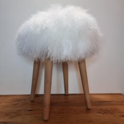100% Mongolian Sheepskin Fur Stool With Wood Legs, Choice Of Colors - thumbnail 2