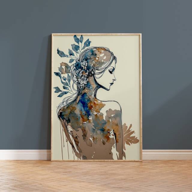 Floral Woman Portrait Boho Watercolor Art Print - image 1