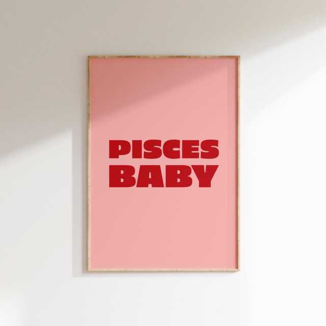 Pisces Baby Print Retro Star Sign Astrology Wall Art Decor - image 1
