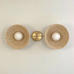 Rattan Chandelier Minimal Flush Mount Light Bamboo Ceiling Lamp Modern Rustic Lighting - thumbnail 1