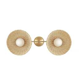 Rattan Chandelier Minimal Flush Mount Light Bamboo Ceiling Lamp Modern Rustic Lighting - thumbnail 2