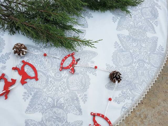 White Christmas Tree Skirt Decor Scandinavian Floral Swedish Skirts - image 1