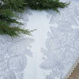 White Christmas Tree Skirt Decor Scandinavian Floral Swedish Skirts - thumbnail 4