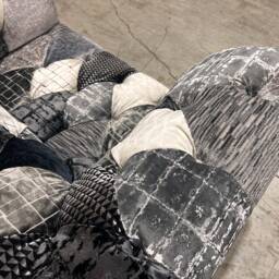 Black & Silver Grey Patchwork Velvet Fabric Chesterfield Snuggle Armchair, Unique British Handmade - thumbnail 4
