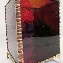 stained Glass Candle Holder Beveled With Brass Feet - thumbnail 3