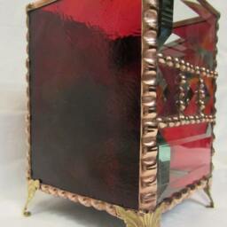 stained Glass Candle Holder Beveled With Brass Feet - thumbnail 4