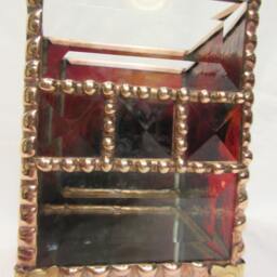 stained Glass Candle Holder Beveled With Brass Feet - thumbnail 2