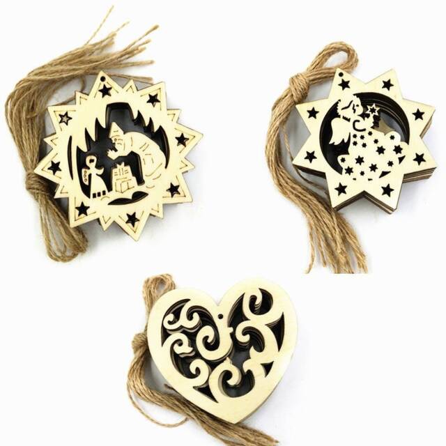Set Of 10 Wooden Santa Claus - Angel Heart Xmas Christmas Rustic Tree Decor Hanging Ornament Pendants Eve Kids Gifts - image 1