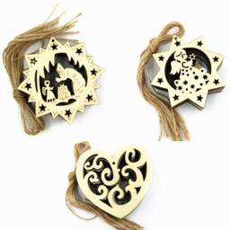 Set Of 10 Wooden Santa Claus - Angel Heart Xmas Christmas Rustic Tree Decor Hanging Ornament Pendants Eve Kids Gifts - thumbnail 1