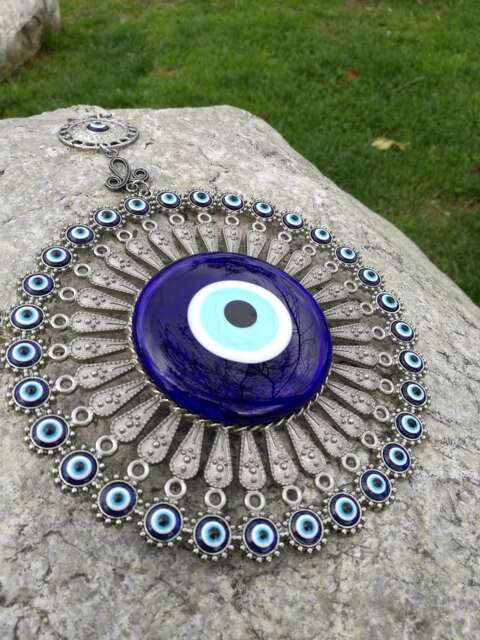 32 Evil Eye Wall Hanging Midst Big Hanging - Decor - Turkish Blue Rustic Oriental Home Decor - image 1