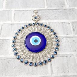 32 Evil Eye Wall Hanging Midst Big Hanging - Decor - Turkish Blue Rustic Oriental Home Decor - thumbnail 3