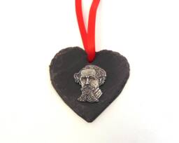 Charles Dickens Design Natural Slate Heart - Christmas Decoration 2026 Book Lover Gift Literary Mum Dad Ornament