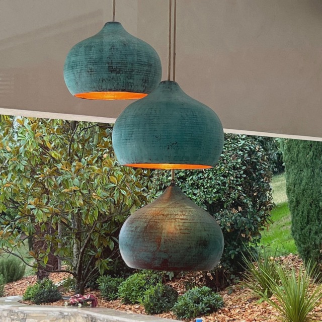 Dome Oxidized Copper Pendant Light - Verdigris Kitchen Island Hanging Lamp Green Patina Patio Lampshade - image 1