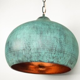 Dome Oxidized Copper Pendant Light - Verdigris Kitchen Island Hanging Lamp Green Patina Patio Lampshade - thumbnail 4