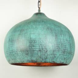 Dome Oxidized Copper Pendant Light - Verdigris Kitchen Island Hanging Lamp Green Patina Patio Lampshade - thumbnail 3