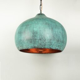 Dome Oxidized Copper Pendant Light - Verdigris Kitchen Island Hanging Lamp Green Patina Patio Lampshade - thumbnail 2