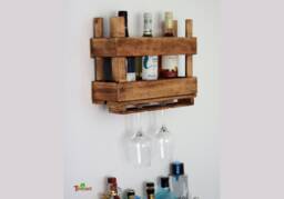 Vintage Wine Rack in Fruit Crate Design, Rustic Wooden Wall Shelf, Champagne Bar Bottle Rack, Kitchen Hanging Industrial/Rural Style