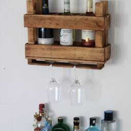 Vintage Wine Rack in Fruit Crate Design, Rustic Wooden Wall Shelf, Champagne Bar Bottle Rack, Kitchen Hanging Industrial/Rural Style - thumbnail 2