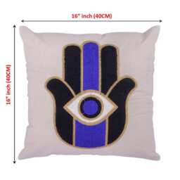 Handmade Hamsa Hand Embroidered Pillow Cover 40x40cm - Evil Eye Cushion, Blue White Black Decor, Square Case - thumbnail 2