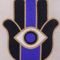 Handmade Hamsa Hand Embroidered Pillow Cover 40x40cm - Evil Eye Cushion, Blue White Black Decor, Square Case - thumbnail 4