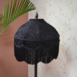 Black Velvet Lampshade Handmade Victorian Gothic Table Lamp - thumbnail 2
