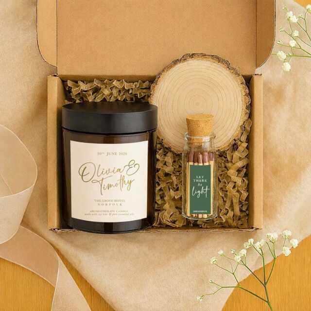 Personalised Wedding Candle Gift Set - Custom Names, Date, Venue - Soy Wax & Essential Oils - image 1