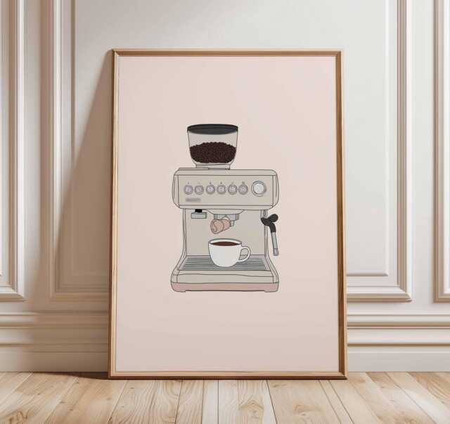 Coffee Machine Wall Art, Barista Kitchen Poster, Espresso Maker Print, Lover Artwork, Modern Cafe Decor, Minimalist Poster - image 1