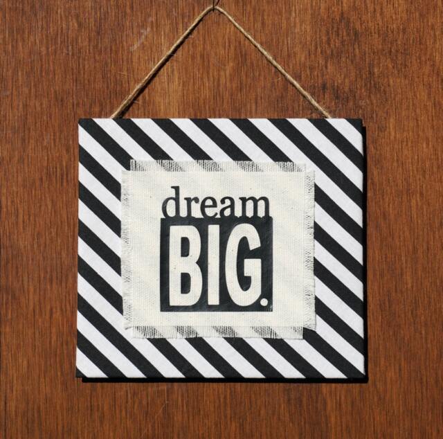 Dream Big Sign - Inspirational Sign Wall Hanging Black & White Wall Decor Striped Art Cubicle Office Dorm - image 1