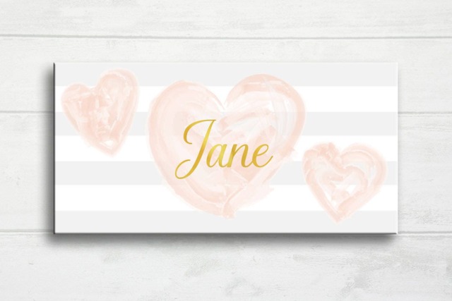 Hearts Door Sign, Heart Nursery Decor, Girls Wall Art, Name Blush Hearts, Pink & Gold, Baby Girl, Personalized Print - image 1
