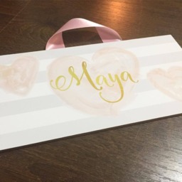 Hearts Door Sign, Heart Nursery Decor, Girls Wall Art, Name Blush Hearts, Pink & Gold, Baby Girl, Personalized Print - thumbnail 2