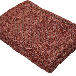 Handmade Indian Cotton Kantha Quilt Vintage Ajrak Block Print Bedspread - thumbnail 2