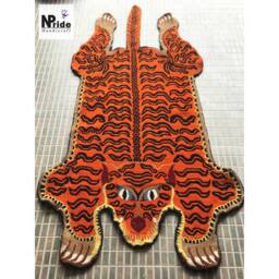 Tibetan Tiger Wool Rug Handknotted Cut Silhouette Orange 3x6Ft Nepal - Buddhist Carpet - thumbnail 2