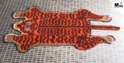 Tibetan Tiger Wool Rug Handknotted Cut Silhouette Orange 3x6Ft Nepal - Buddhist Carpet - thumbnail 1