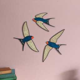 Hand Painted Flying Wooden Barn Swallows - Wall Decor Hangings - thumbnail 2