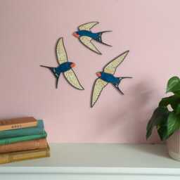 Hand Painted Flying Wooden Barn Swallows - Wall Decor Hangings - thumbnail 1