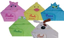 Baby Hooded Towel Funny Faces With Names Embroidered Hooded Towel Bath Poncho Baptism Birth - thumbnail 1