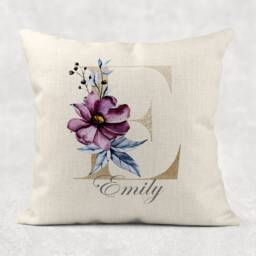 Personalised Initial & Name , Gold Letter Rose Floral Linen Cushion Girls/Mum/Nan/Nana Birthday Gift Personalize - thumbnail 3