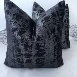 Handcrafted Luxury Black Velvet & Silver Metallic Scatter Cushions Elegant Sofa Bed Set Accent Pillows Quality Couture Design - Style 76 - thumbnail 2