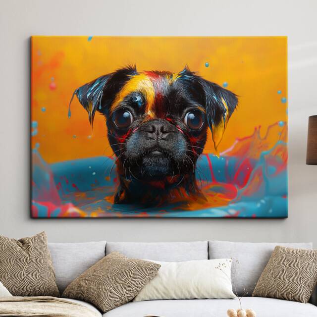 Colorful Pug in The Bath Dog Pet Art Framed Poster Print & Canvas Wall Living Home Decor Interior Gift Lover - image 1