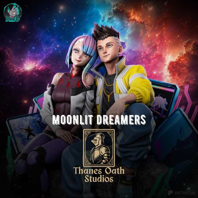 Moonlit Dreamers - Sci-Fi Anime Cyberpunk Couple Neon Future Lucy & David Resin Figure 16K - image 1