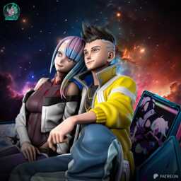 Moonlit Dreamers - Sci-Fi Anime Cyberpunk Couple Neon Future Lucy & David Resin Figure 16K - thumbnail 3