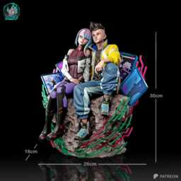 Moonlit Dreamers - Sci-Fi Anime Cyberpunk Couple Neon Future Lucy & David Resin Figure 16K - thumbnail 4