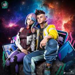 Moonlit Dreamers - Sci-Fi Anime Cyberpunk Couple Neon Future Lucy & David Resin Figure 16K - thumbnail 2