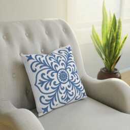 Cushion, Delft Blue Pillow, Floral Boho Chic, Coastal Decor, Cozy Home, & White Beach House Home Accent - thumbnail 3