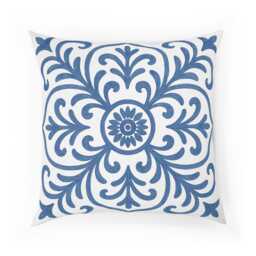 Cushion, Delft Blue Pillow, Floral Boho Chic, Coastal Decor, Cozy Home, & White Beach House Home Accent - thumbnail 2