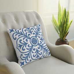 Cushion, Delft Blue Pillow, Floral Boho Chic, Coastal Decor, Cozy Home, & White Beach House Home Accent - thumbnail 4