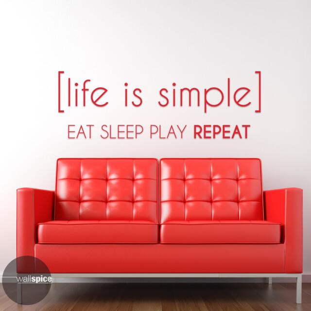 Life Is Simple Eat Sleep Play Repeat Vinyl Wall Decal Sticker - image 1