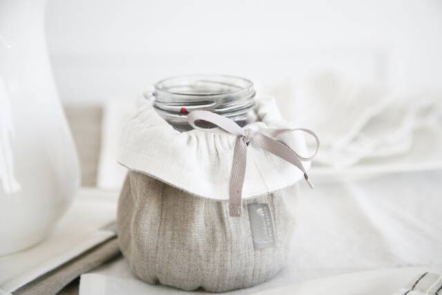Natural Stonewashed Linen Jar Cover - Handmade Or Glass From Double Sided Bag With Drawstrings For Small Items - image 1